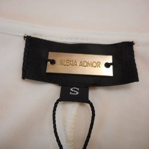 Alexia Admor Size S Cream Lace Top V-Neck Bell Sleeve Blouse Lined - Picture 5 of 8